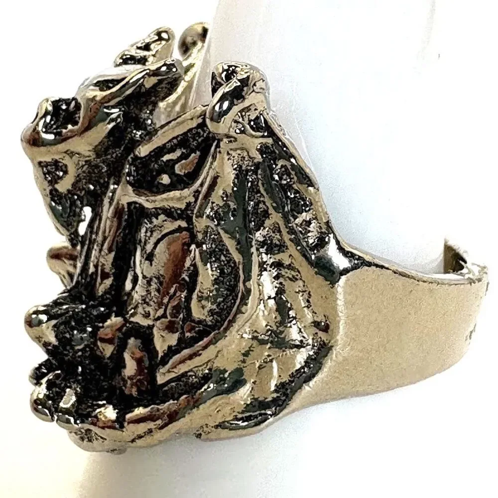 Gargoyle Ring Silver Tone Gothic Winged Demon Fantasy Statement Ring Size 11